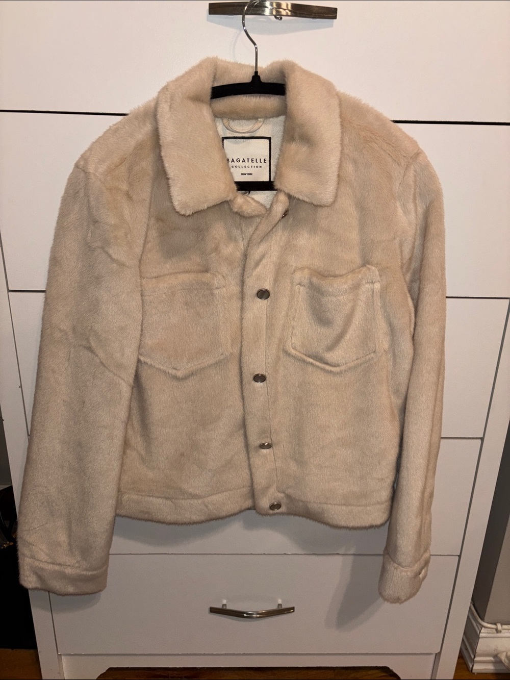 bagatelle Cream Plush Button-Up Bomber Jacket
